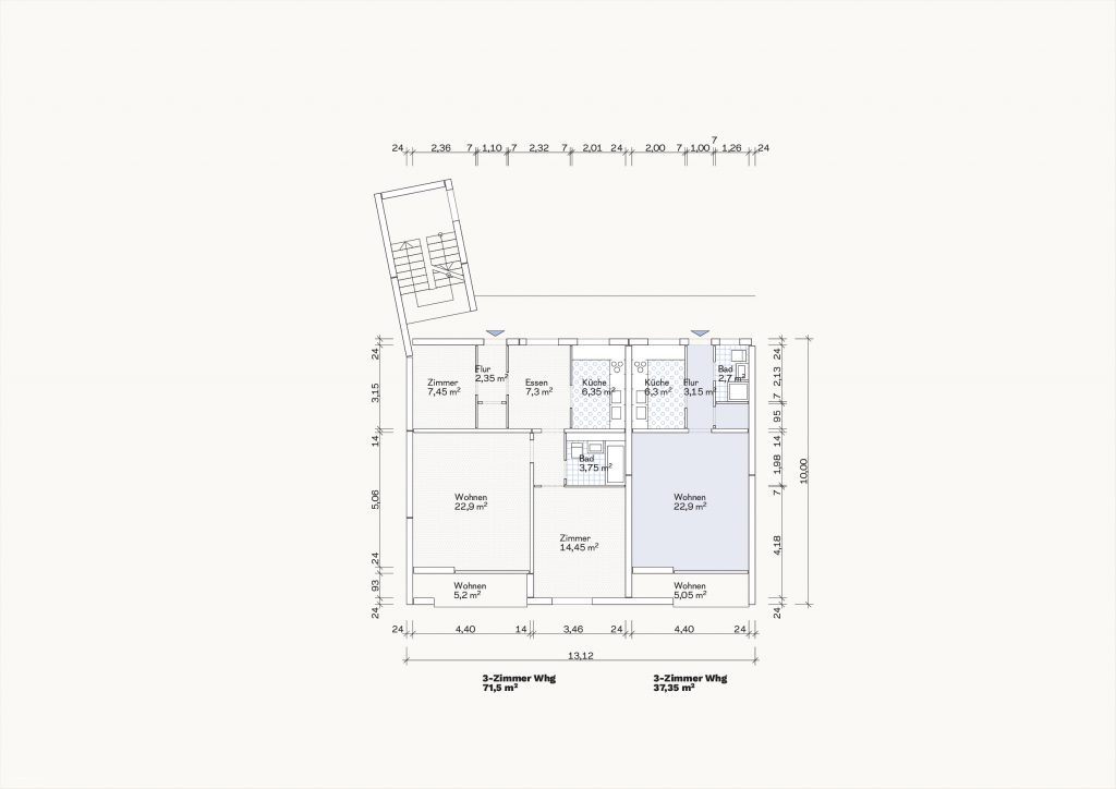 [Abb. 202] „Grundriss Laubengangtyp des System Deutsche Barets Bautechnik“ von Eicke, Finn / Rüdiger, Fynn (2025) | Lizenz: CC BY-NC-SA 4.0