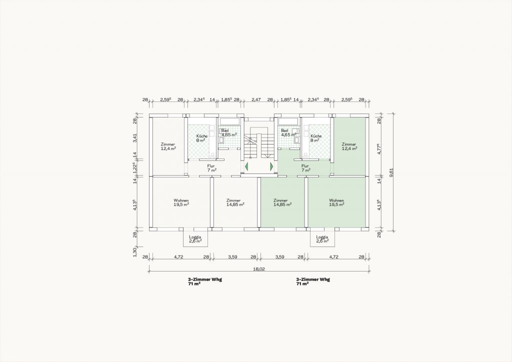 [Abb. 290] „Grundriss Zweispänner Typ II des System Lenz-Seibert“ von Eicke, Finn / Rüdiger, Fynn (2025) | Lizenz: CC BY-NC-SA 4.0