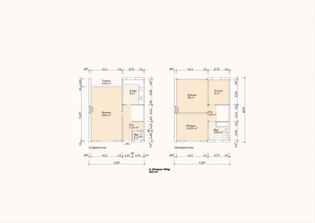 [Abb. 312] „Grundriss Reihenhaustyp des System Schokbeton“ von Eicke, Finn / Rüdiger, Fynn (2025) | Lizenz: CC BY-NC-SA 4.0
