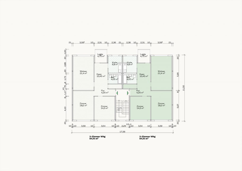 [Abb. 327] „Grundriss Zweispänner des System Wolff & Müller“ von Eicke, Finn / Rüdiger, Fynn (2025) | Lizenz: CC BY-NC-SA 4.0